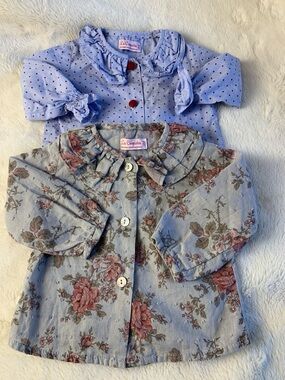 La Coqueta Girls' Blue Floral & Polka Dot Formal Tops - Set of 2